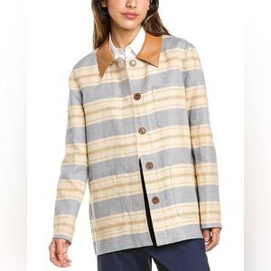 LAFAYETTE 148 • Amaris leather trim striped jacket - Medium